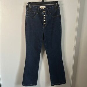 Madewell Mid-Rise Kick Out Dark Wash Denim Jeans with Exposed Button-Fly